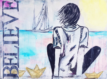 ''Believe''- Acrylic on canvas 80X60 cm. Price: 3,000 DKK. 400 EUR