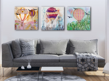 ''Balloon'' A+B+C. Acrylic on canvas 3 X 50X50 cm. Price: 5,500 DKK. 735 EUR